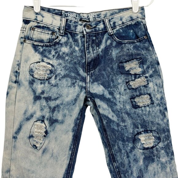Thrill Jeans Boys Denim Jeans Size 12 Distressed Skinny Acid Wash Blue Straight - Picture 3 of 10